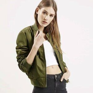 GUESS Y2K Olive Green Satin Bomber Jacket Coat Sz XL